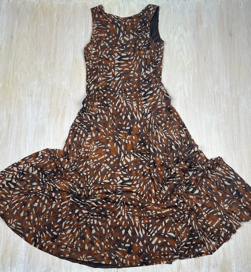 Coldwater Creek Brown Abstract Artistic Print Sleeveless Cross Back Maxi Dress 8